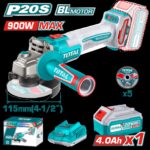 PULIDORA INALAMBRICA 4 1/2 INDUSTRIAL 20 V 900W INCLUYE BATERIA 4.0 AH, CARGADOR Y 5 DISCOS, MOTOR SIN ESCOBILLAS INDUSTRIAL SUPER TOTAL (UTAGLI261521)