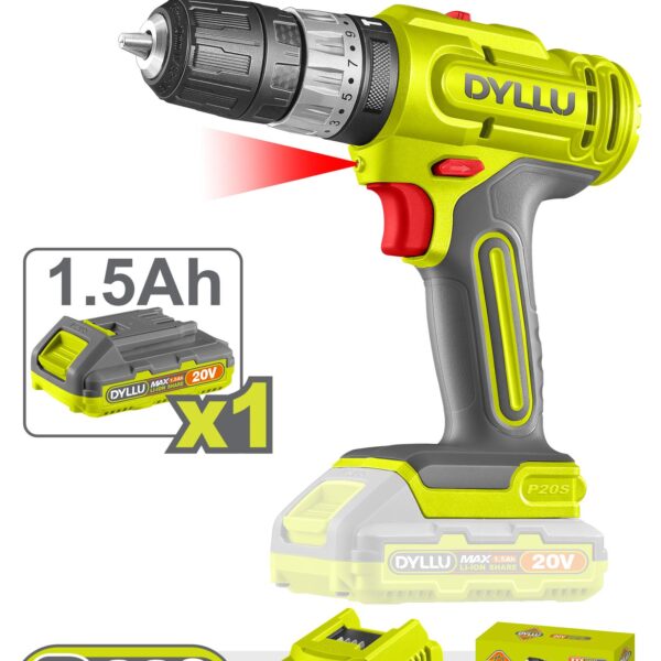 TALADRO INALAMBRICO 1/32/3/8" 20V 35NM INCLUYE 1 BATERIA 1.5AH, 1CARGADOR DYLLU (UDTCDP521)