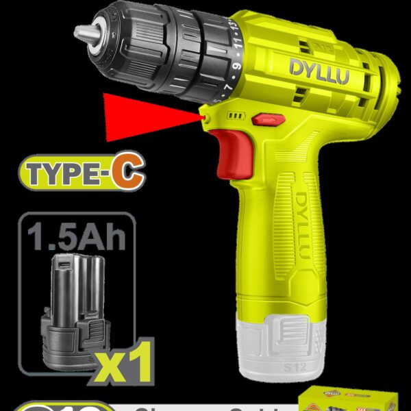TALADRO INALAMBRICO 3/8 12V 20NM  INCLUYE 1 BATERIA 1.5AH  CARGADOR NO INCLUIDO DYLLU (DTCDS510)