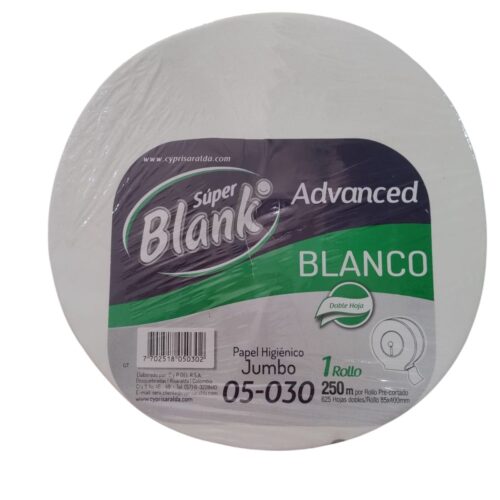 PAPEL HIGIENICO SUPER BLANK DOBLE HOJA ADVANC 250M BLANCO REF: 205030