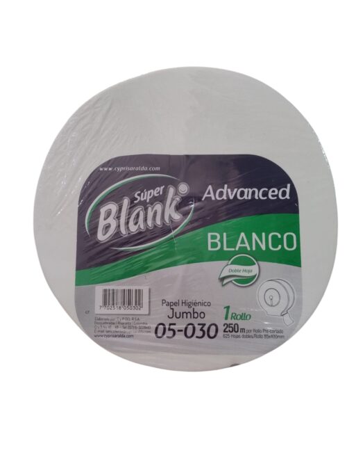 PAPEL HIGIENICO SUPER BLANK DOBLE HOJA ADVANC 250M BLANCO REF: 205030