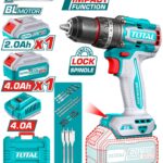 Taladro Inalambrico Percutor 1/2" 86NM 20V Caja Plastica Incluye 1 Bateria 2.0 Ah, 1 Bateria 4,0 AH , Cargador y Accesorios Industrial Super Tota L (UTIDLI20868)