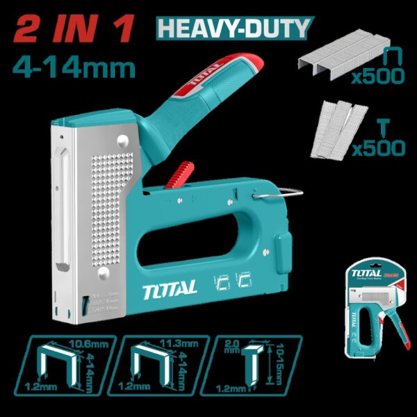 GRAPADORA 2 EN 1  (4 - 14 MM) INCLUYE 500 GRAPAS Y 500 CLAVOS  INDUSTRIAL TOTAL (THT31148)