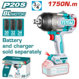 Pistola Impacto Inalambrica 3/4 20V 1750NM Incluye Copas 30,32,34 MM Bateria y Cargador Se Venden por Separado Industrial Super Total (TIWLI201751)
