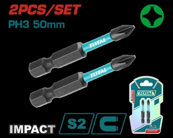 PUNTAS TALADRO DOBLE  IMANTADA 50MM (+) (+) JUEGO X 2 PZS INDUSTRIAL SUPER TOTAL (TACIM71PH350)