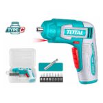 ATORNILLADOR INALAMBRICO 4V 4NM ESTUCHE PLASTICO + 8 PUNTAS TALADRO  Y CONECTOR SUPER  TOTAL (TSDLI0458)