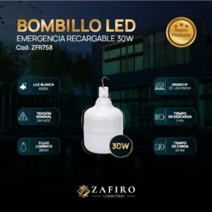 Bombillo LED 50W Recargable de Emergencia 6500K (ZFR759)