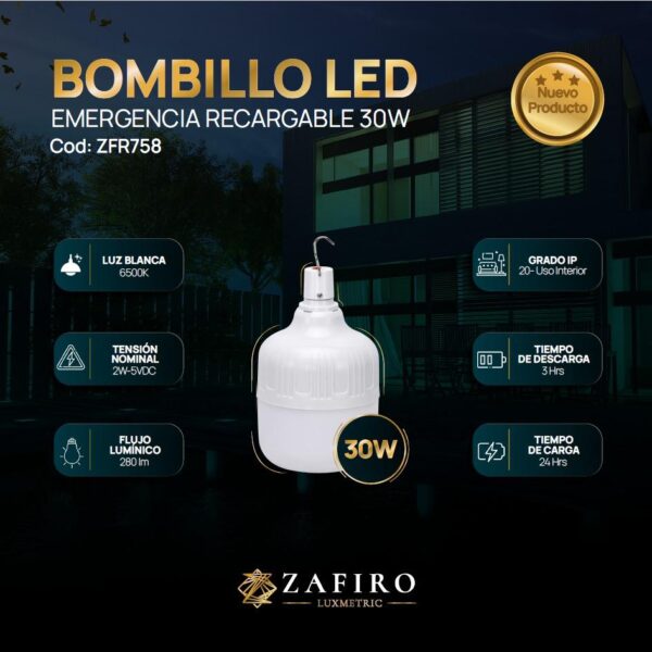 BOMBILLO LED 50W RECARGABLE DE EMERGENCIA 6500K (ZFR759)