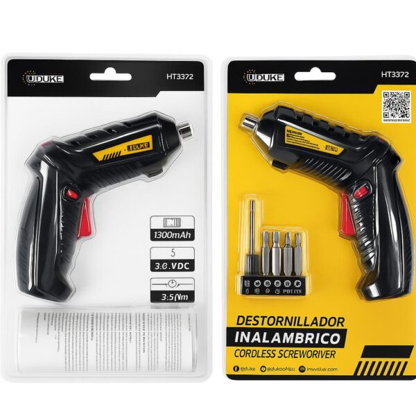 ATORNILLADOR INALAMBRICO 3.6V INCLUYE 6 ACCESORIOS CARGA TIPO C UDUKE  (HT3372)