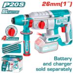 TALADRO INALAMBRICO ROTOMARTILLO 1" 20V SDS PLUS 2,5 JULES INCLUYE 3 BROCAS Y 1 CINCEL CARGADOR Y BATERIA NO INCLUIDO INDUSTRIAL TOTAL (TRHLI20268)