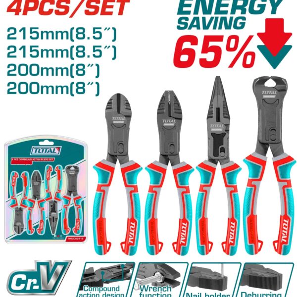 JUEGO DE ALICATE X 4 PIEZAS  CROMO VANADIUM INDUSTRIAL TOTAL (THT2CK241S)