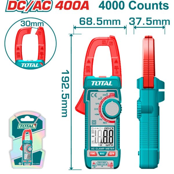 PINZA VOLTIAMPERIMETRICA DIGITAL 400V  4000 CONTEOS RMS TOTAL (TMT762002)