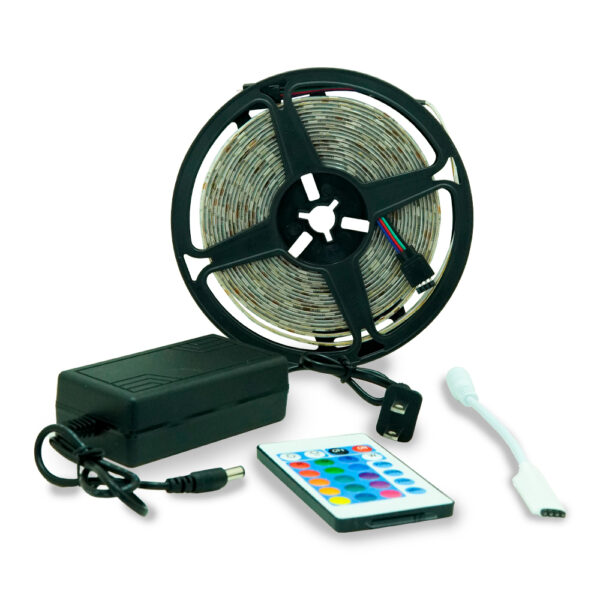 LUCES CINTA LED RGB CON CONTROL 12V FUENTE 1AMP 5MTS 60L/M (SM2D60-5050) REF: 19039A