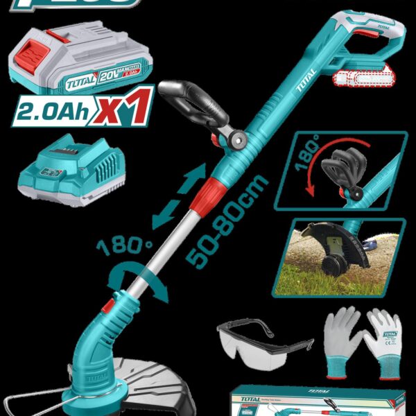 GUADAÑADORA INALAMBRICA EXPANDIBLE 20V INCLUYE 1 BATERIA 2.0AH, CARGADOR Y ACCESORIOS TOTAL (UTGTLI20301)