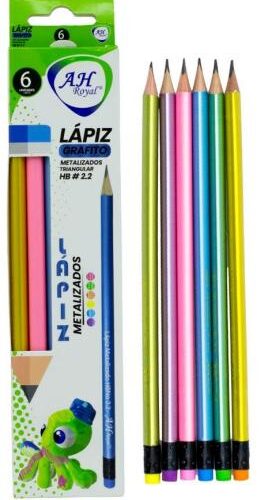 LAPIZ TRIANGULAR METALIZADO HB #2 BLISTER X 6 AH ROYAL (PAC3176)