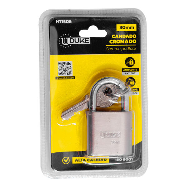 CANDADO 30MM CROMADO PULIDO EN BLISTER UDUKE (HT1506)
