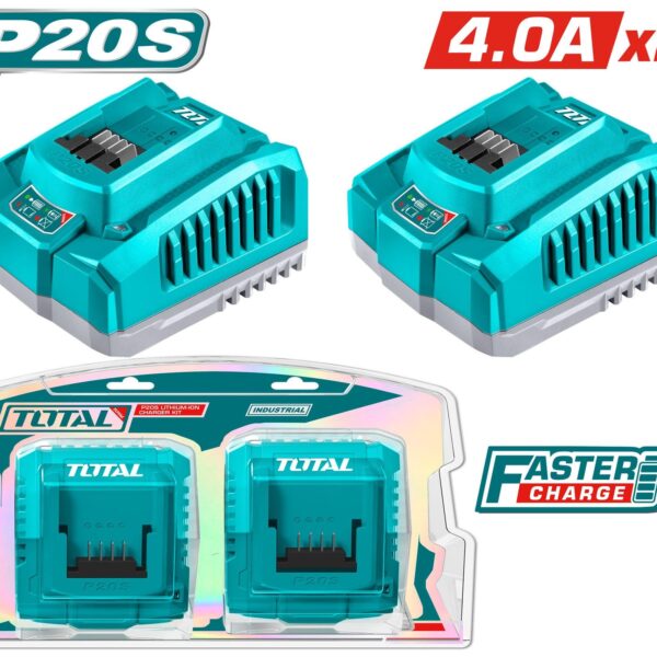 CARGADOR INTELIGENTE  PARA BATERIAS 20V 4.0AH JUEGO X 2 PIEZAS INDUSTRIAL TOTAL (UTOSLI250388)