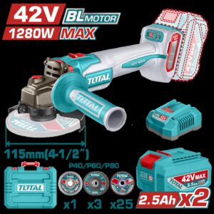 Pulidora Inalambrica 4 1/2 Industrial 42V 1280W Incluye Discos 2 Baterias 2.0 AH y Cargador , Motor sin Escobillas Industrial Super Total (UTAGLI4128112)
