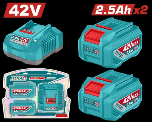 KIT DE 2 BATERIAS 2.5AH + CARGADOR DE 42V INDUSTRIAL TOTAL (UTFBCPM25221)