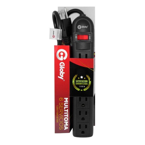 TOMA MULTIPLE NEGRO GLOBY X 6 CON CABLE 75 CM (WP6-4)