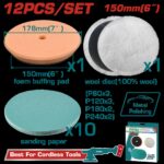 Set de Almohadilla para Polichadora 6" (Lija-Algodón-Espuma) x 12 Pzs Industrial Total (TAC15012)