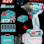 PISTOLA IMPACTO INALAMBRICA 1/2" 42V 460NM CAJA PLASTICA INCLUYE 1 BATERIA, 1 CARGADOR Y ACCESORIOS SUPER TOTAL INDUSTRIAL (UTIWLI42461)