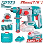 TALADRO ROTOMARTILLO 7/8"  20V SDS PLUS 2.0 JULES INCLUYE 2 BATERIA 4.0AH,1 CARGADOR Y 4 ACCESORIOS INDUSTRIAL  SUPER TOTAL (UTRHLI212282)