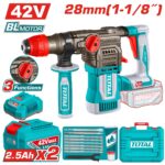 TALADRO INALAMBRICO ROTOMARTILLO 1-1/8" SDS PLUS 42V 4.5 JULES INCLYE  2 BATERIAS 2.5 AH, 1 CARGADOR  Y ACCESORIOS INDUSTRIAL SUPER TOTAL (UTRHLI422882)