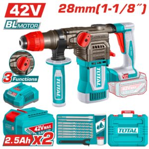 Taladro Inalambrico Rotomartillo 1-1/8" Sds Plus 42V 4.5 Jules Incluye 2 Baterias 2.5 Ah, 1 Cargador y Accesorios Industrial Super Total (UTRHLI422882)