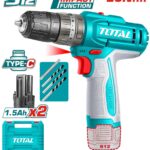 TALADRO INALAMBRICO PERCUTOR 1/32-3/8" 12V 20NM INCLUYE 2 BATERIAS 1.5 AH SUPER TOTAL  (TIDLI12206)