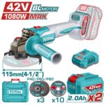 Pulidora Inalambrica 4 1/2 Industrial 42V 1080W Incluye Discos  2 Baterias 2.0 AH y Cargador , Motor sin Escobillas  Industrial Super Total (UTAGLI4108112)