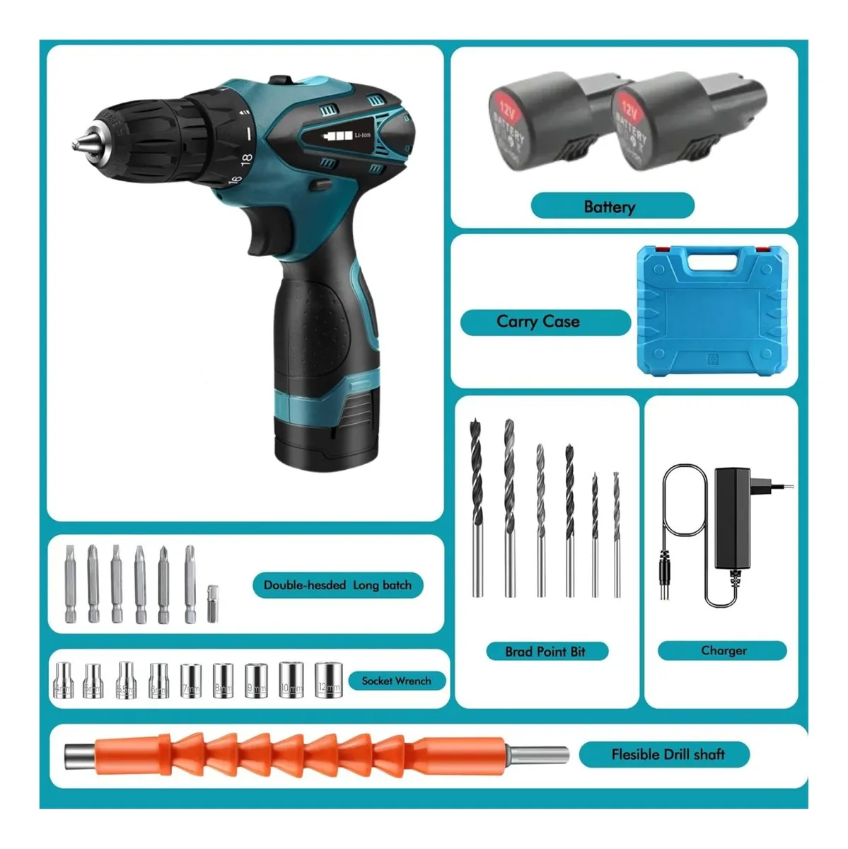 Kit Taladro Eléctrico Inalámbrico De Mano Doble Batería Generico Alta Potencia