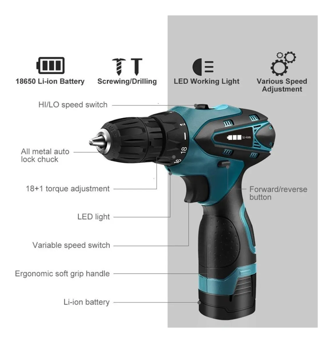 Kit Taladro Eléctrico Inalámbrico De Mano Doble Batería Generico Alta Potencia