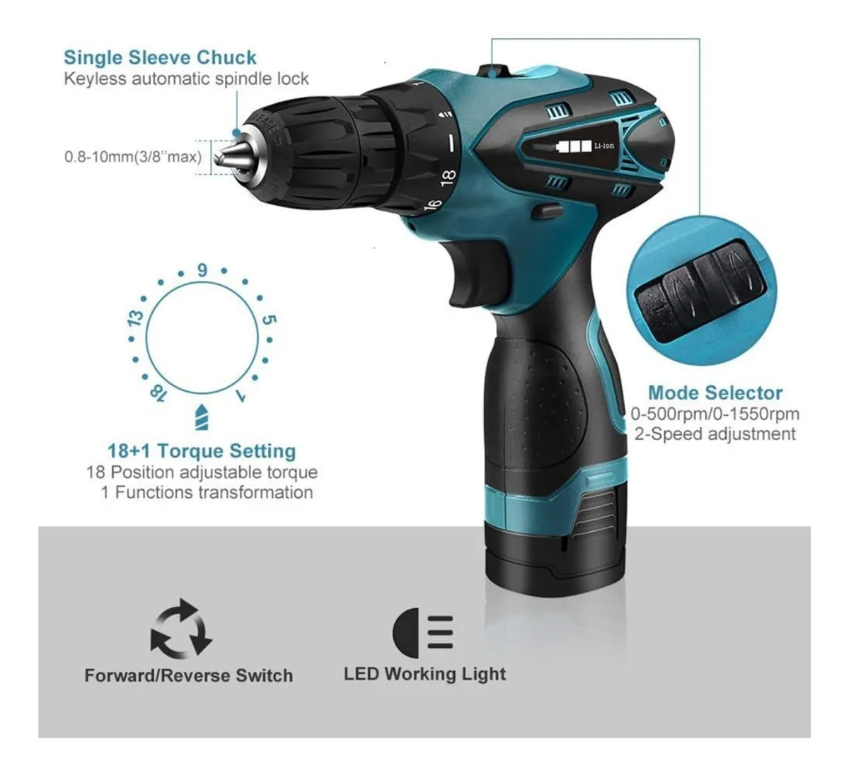 Kit Taladro Eléctrico Inalámbrico De Mano Doble Batería Generico Alta Potencia