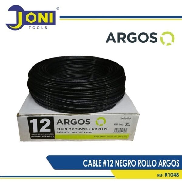 CABLE #12 NEGRO ROLLO ARGOS X100 mts REF:R1048