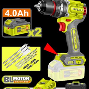 Taladro Inalambrico Percutor 1/2" 92 Nm 20V Caja Plastica Incluye 2 Baterias 20V (4.0AH), 1 Cargador y Accesorios Dyllu (UDTCDP9281)