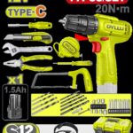 TALADRO INALAMBRICO 3/8 (10MM)  12V + KIT DE HERRAMIENTAS 77 PZS DYLLU (DTDT4B77)