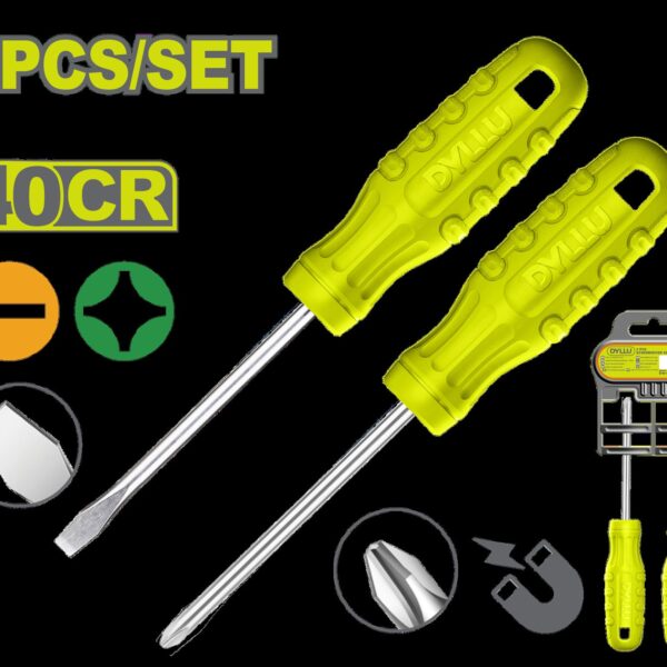 JUEGO DESTORNILLADORES X 2 PZS PUNTA IMANTADA 1/4X4" (+)(-)  DYLLU (DTSS2302)