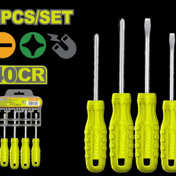 JUEGO DESTORNILLADORES X 4 PZS 1/4X4" PUNTA IMANTADA DYLLU (DTSS2204)