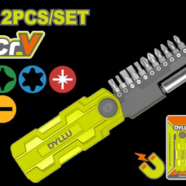 JUEGO DE DESTORNILLADORES PUNTAS INTERCAMBIABLES X 12 PZS DYLLU (DTBS2601)