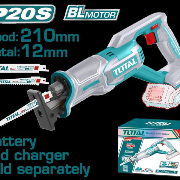 SIERRA SABLE INALAMBRICA 20V  (CAPACIDAD DE CORTE METAL:12MM-MADERA 210MM) INCLUYE DOS SEGUETAS, BATERIA Y CARGADOR SE VENDEN POR SEPARADO INDUSTRIAL SUPER TOTAL  (TRSLI2108)