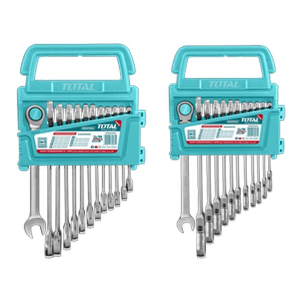LLAVE MIXTA CON RACHE FLEXIBLE 8 - 19 MM JUEGO X 12 PZS + LLAVE MIXTA CON RACHE FIJO 8-19MM JUEGO X 12 PZS INDUSTRIAL SUPER TOTAL (THT103RK246)