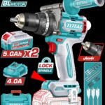 TALADRO INALAMBRICO PERCUTOR 1/2" 166NM 20V CAJA PLASTICA INCLUYE 2 BATERIAS 20V 5AH, 1 CARGADOR Y ACCESORIOS INDUSTRIAL SUPER TOTAL (UTIDLI201668)