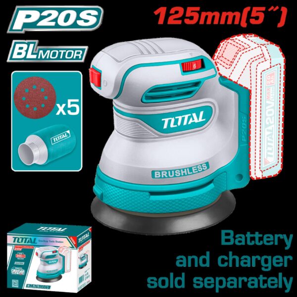 LIJADORA ROTO ORBITAL 5" 20V INCLUYE 5 DISCOS DE HOJA DE LIJA BATERIA Y CARGADOR SE VENDEN POR SEPARADO  INDUSTRIAL SUPER TOTAL (TROSLI2002)