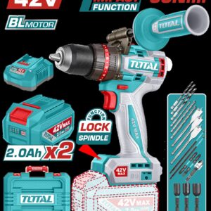 Taladro Inalambrico Percutor 1/2" 99NM 42V Caja Plastica Incluye 2  Bateria  2.0AH, 1 Cargador y Accesorios Industrial Super Total (UTIDLI429982)