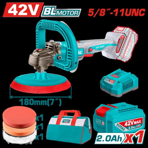 POLICHADORA INALAMBRICA 5/8" 42V INCLUYE 1 BATERIA 2.0AH, 1 CARGADOR Y ACCESORIOS  INDUSTRIAL SUPER TOTAL (UTAPLI42181)