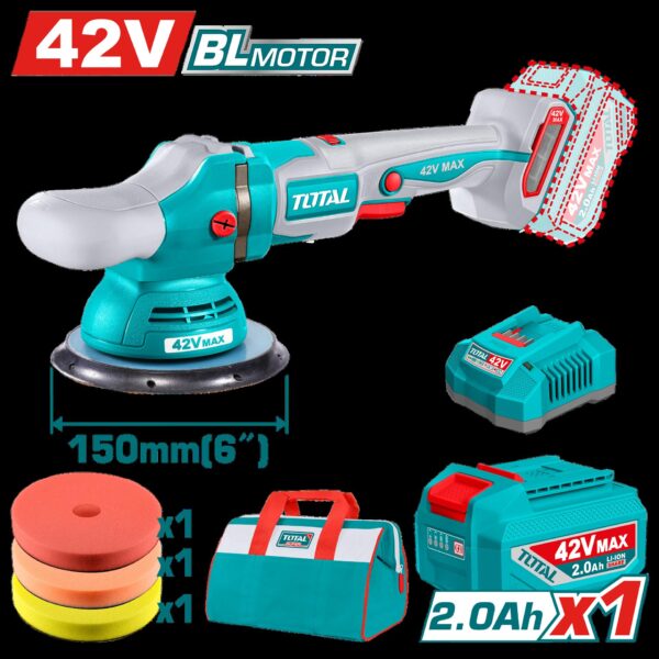 POLICHADORA INALAMBRICA 8" 42V INCLUYE 1 BATERIA 2.0AH, 1 CARGADOR Y ACCESORIOS  INDUSTRIAL SUPER TOTAL (UTAPLI42151)