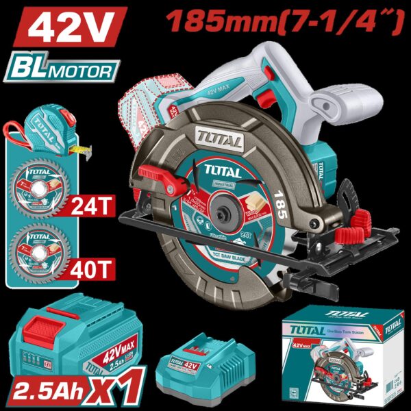 SIERRA CIRCULAR INALAMBRICA 42V 7-1/4" INCLUYE 1 BATERIA 2.5AH, CARGADOR Y ACCESORIOS INDUSTRIAL SUPER TOTAL (UTSLI4218511)