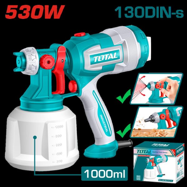 PISTOLA PINTAR ELECTRICA1000ML 530W INCLUYE AGUJA DE LIMPIEZA Y DOS BOQUILLAS,INDUSTRIAL SUPER TOTAL (UTT4506)