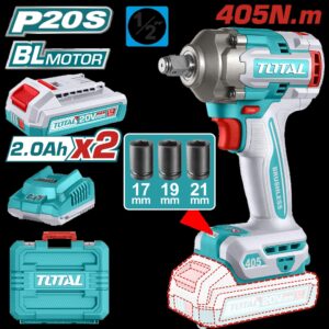 Pistola Impacto Inalambrica 1/2" 20V 405NM Incluye 3 Copas 17,19,21, 2 Baterias 1 Cargador Industrial Super Total (UTIWLI2045)